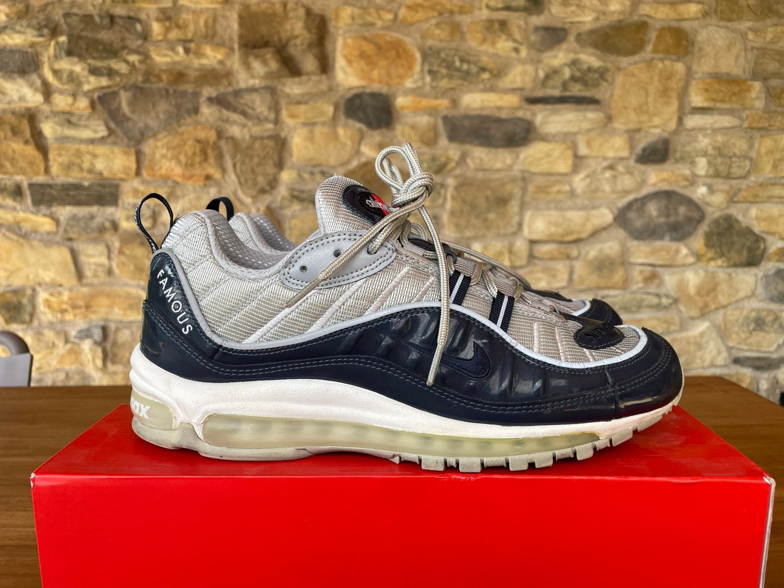 Nike Air Max 98 Supreme 'Navy' - Maat 44, Ophalen of Verzenden, Gedragen, Blauw, Sneakers of Gympen