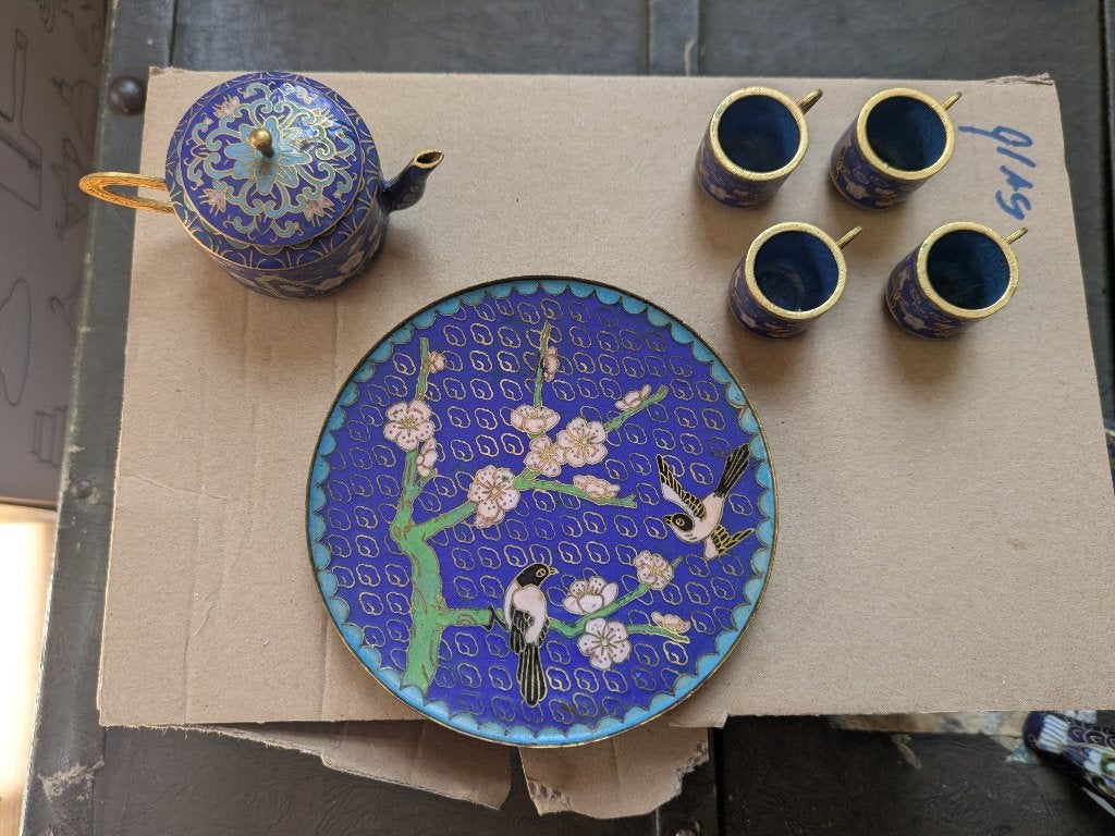 diverse cloisonne service/uiltjes/kandelaar, Ophalen of Verzenden