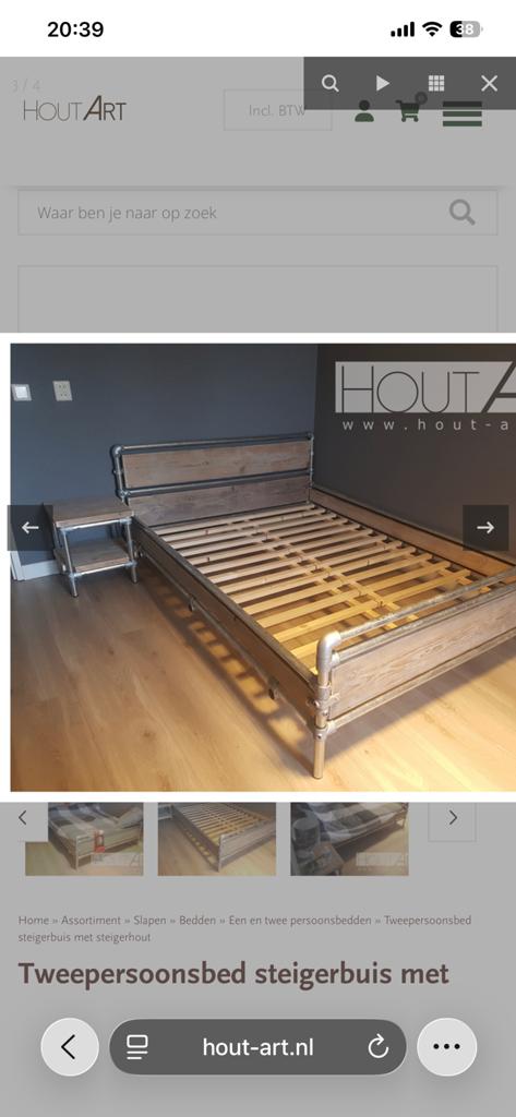 GRATIS Steigerhouten bed met steigerbuizen 160x200, Overige kleuren, Steigerhout, Tweepersoons, Ophalen of Verzenden