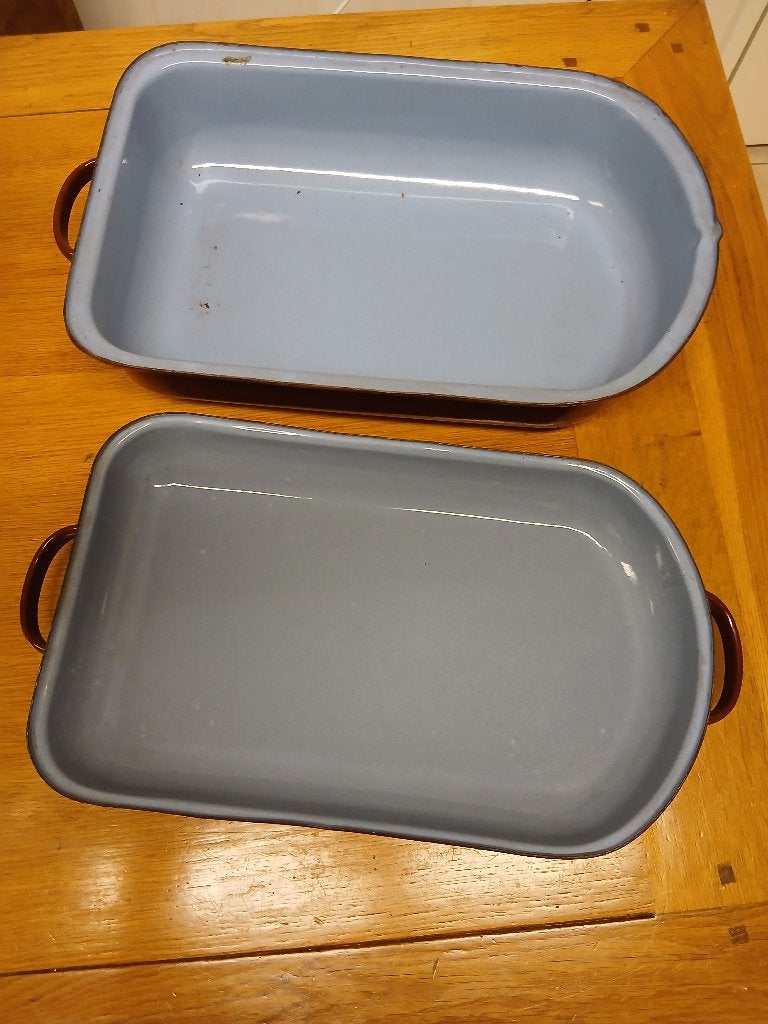 braadslee emaille - bruin - groot email, Gebruikt, Braadpan, Verzenden, Met deksel