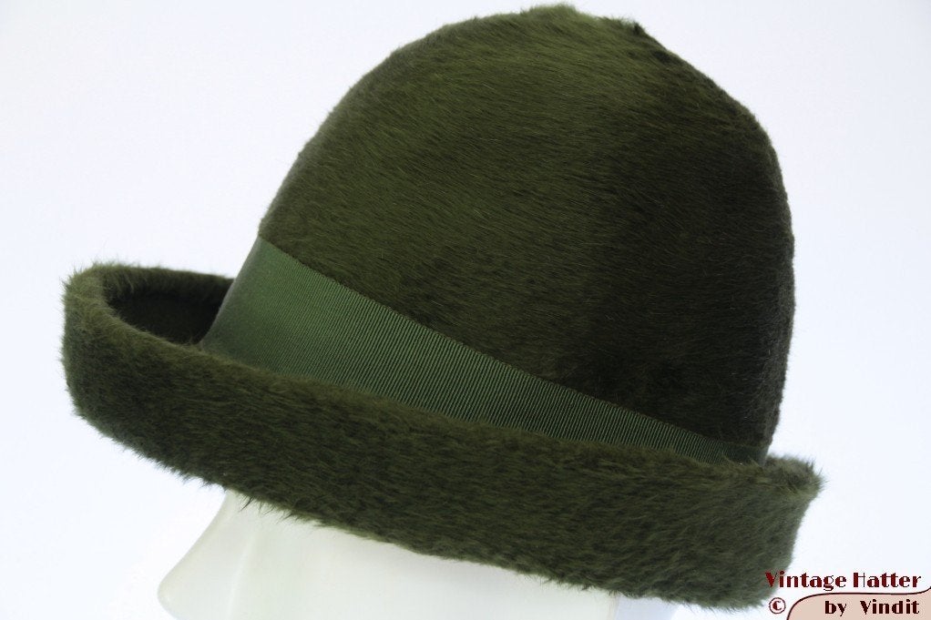 Vintage Cloche dophoed La Familiare donker groen 53-54 = XS, 55 cm (S, 6⅞ inch) of minder, Hoed, Gedragen, La Familiare