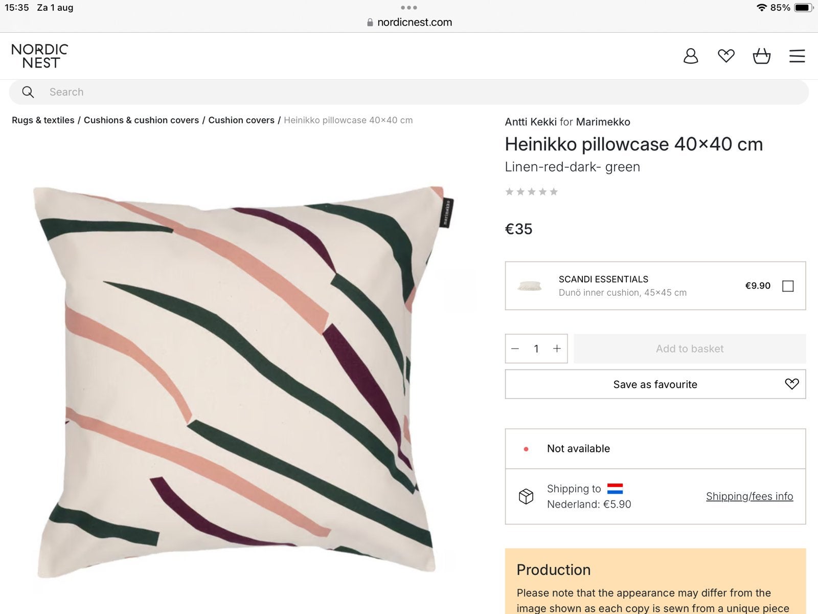 Marimekko Heinikko kussen 40x40 cm Scandinavian Design, Ophalen of Verzenden, Zo goed als nieuw, Vierkant