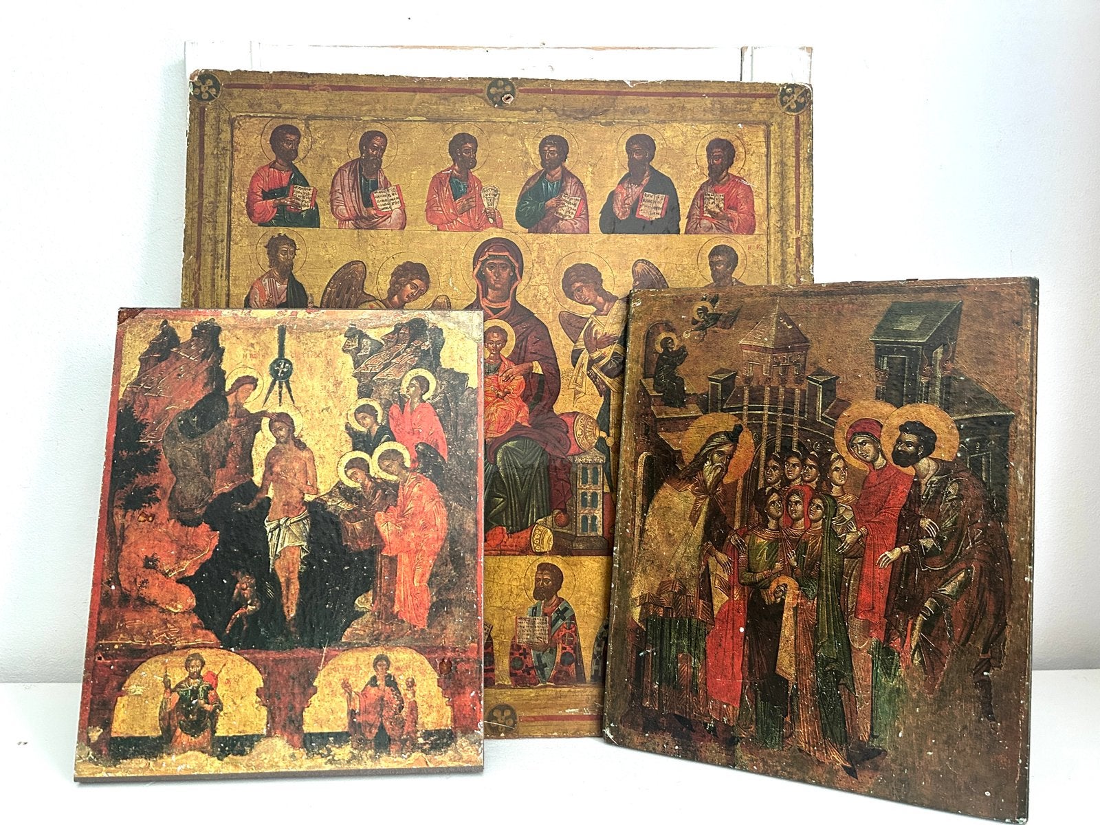 Drie vintage Russische icoon schilderij prenten, Ophalen