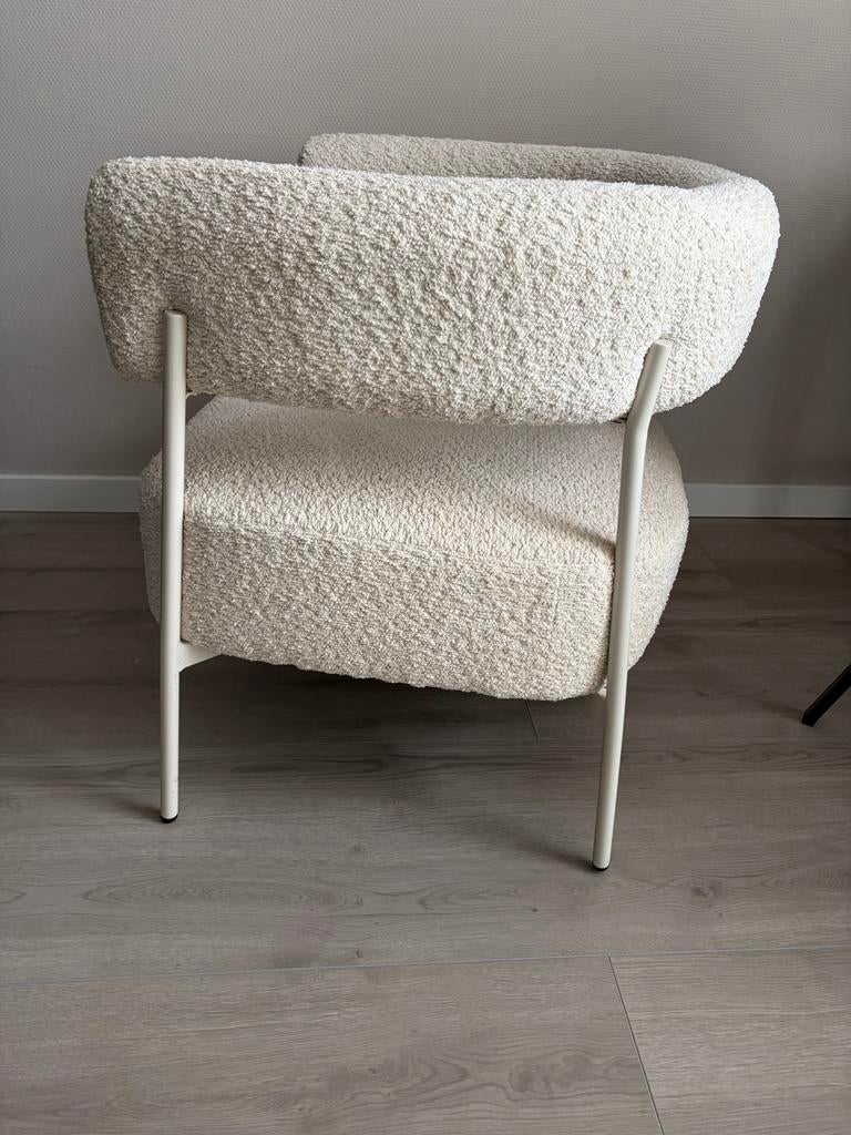 Teddy Fauteuil / Bouclé Wit - Comfortabele Design Stoel, Ophalen, Zo goed als nieuw, Stof, 75 tot 100 cm