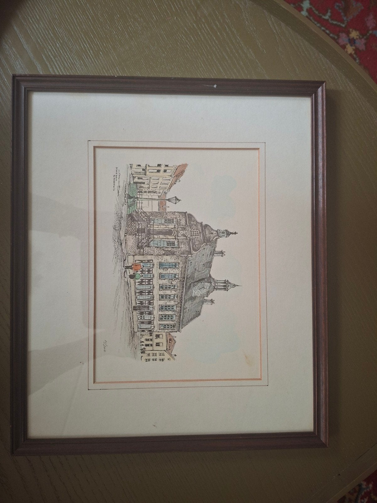 Origineel handgekleurde litho Schiedam stadhuis gesigneerd, Ophalen of Verzenden