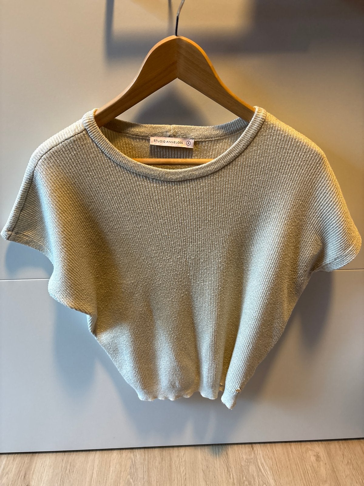 Studio Anneloes ribgebreide top maat S, Verzenden, Korte mouw, Maat 36 (S), Grijs