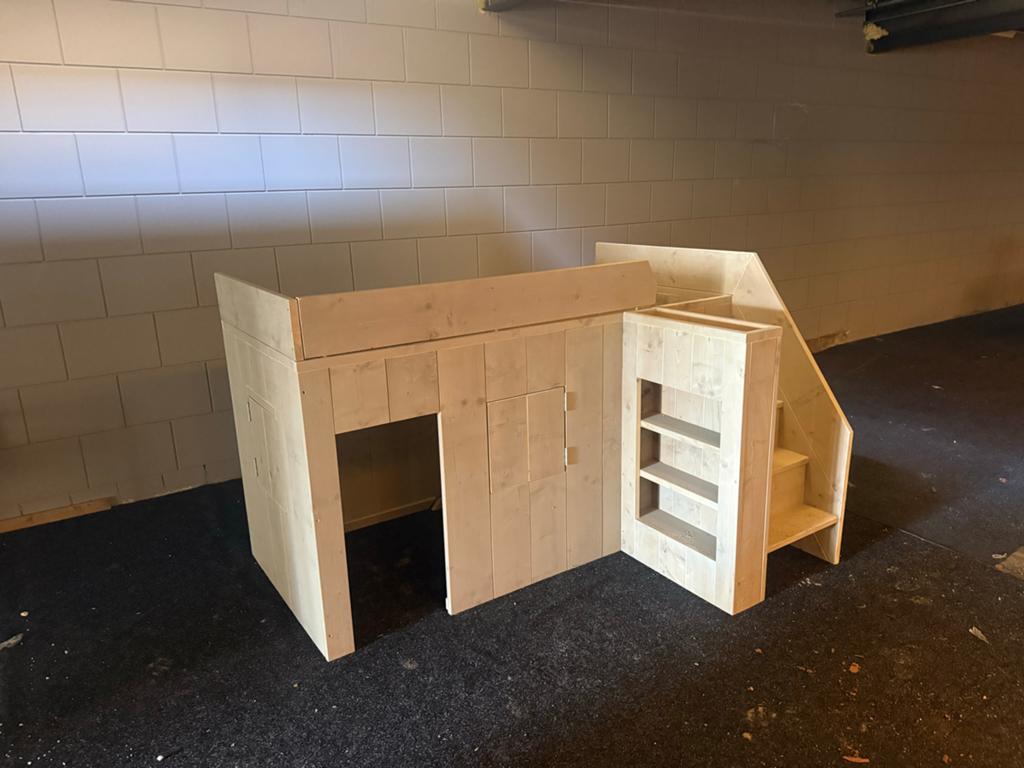 Nieuwe Halfhoogslaper Steigerhout 90x200 met trap, Ophalen of Verzenden, Nieuw