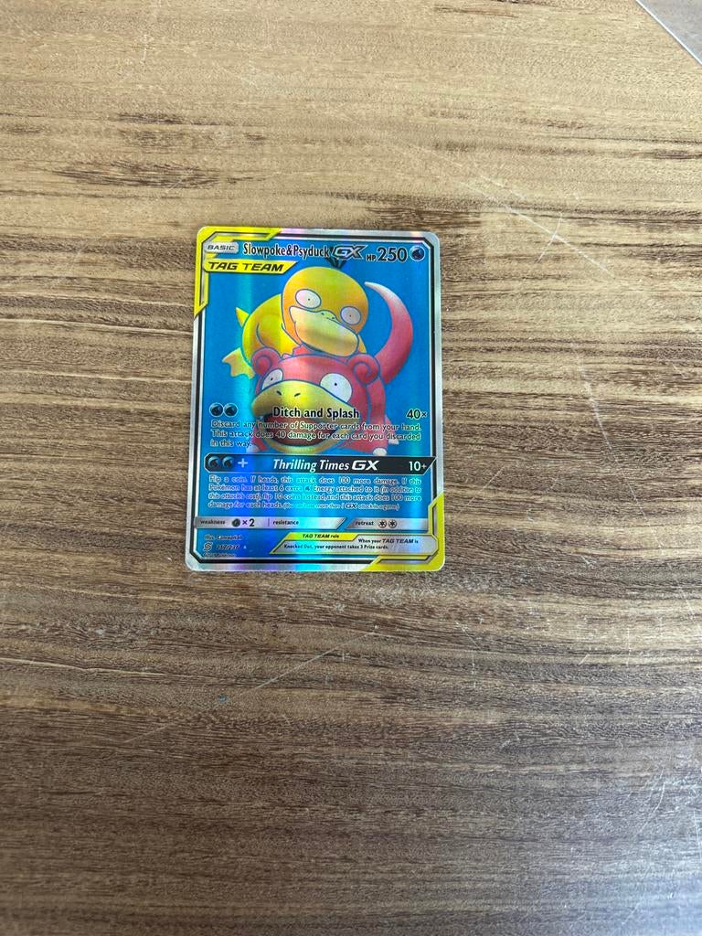 Pokémon kaart Slowpoke & Psyduck GX, Ophalen of Verzenden, Gebruikt, Losse kaart, Foil
