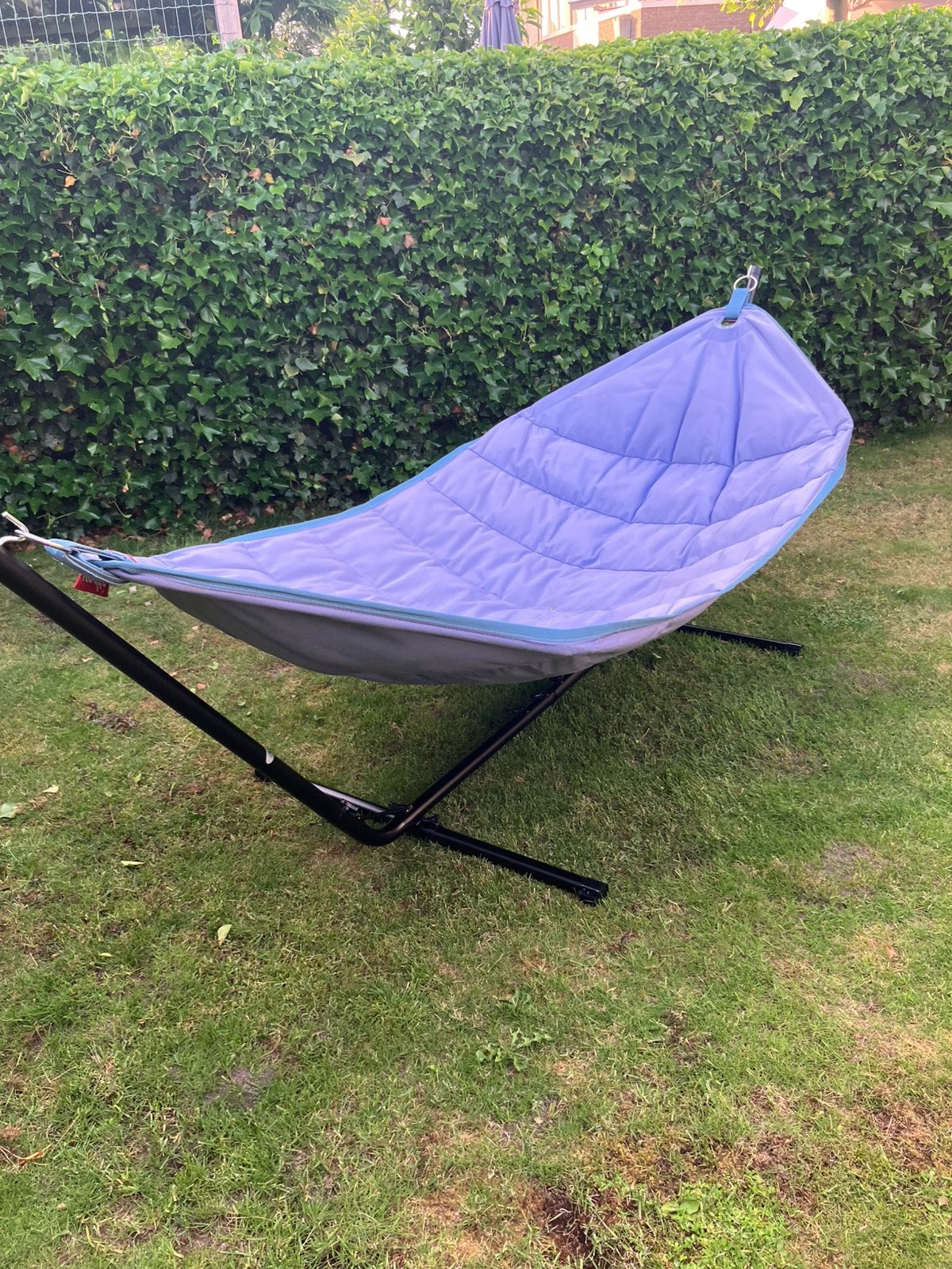 Prachtige Fatboy hangmat lichtblauw, Tuin en Terras, Ophalen, Opvouwbaar, Meerpersoons, Zo goed als nieuw