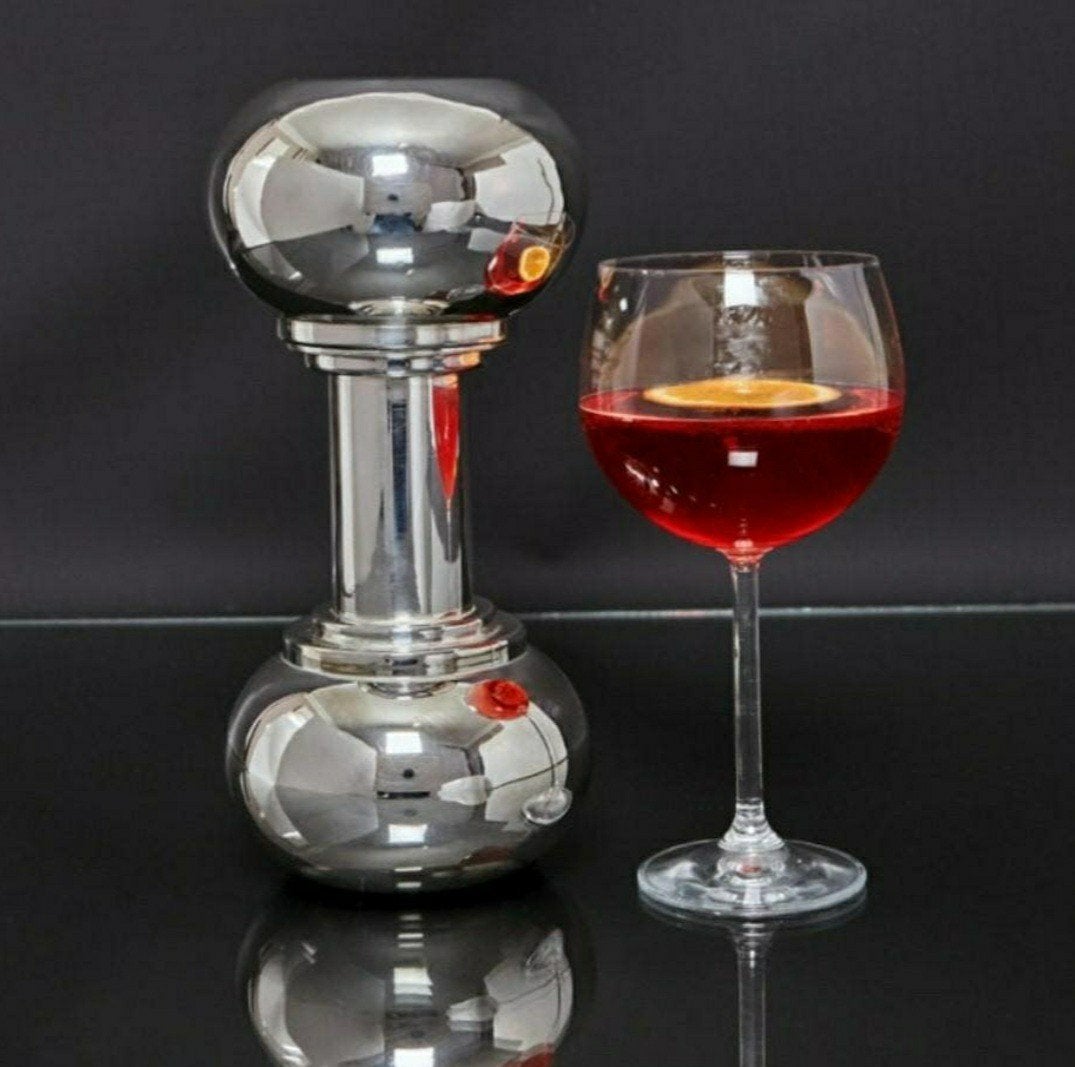 Verzilverde cocktailshaker in de vorm van een halter, Ophalen of Verzenden