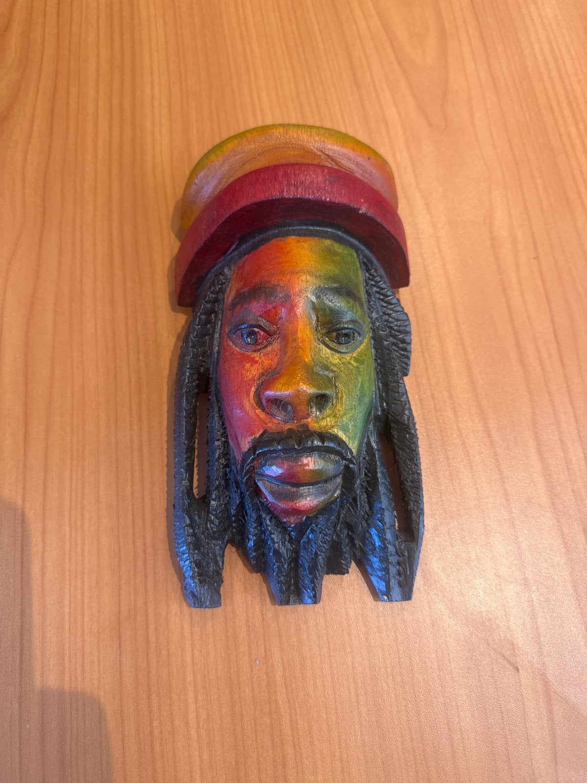 Houten wandmasker Bob Marley - Rasta kleuren, Minder dan 20 cm, Verzenden, Masker, Hout