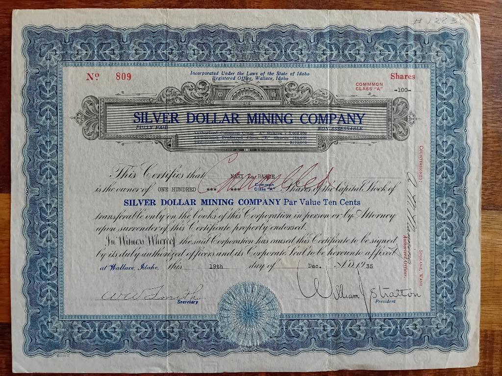 Aandeel Silver Dollar Mining Company - 1935, Ophalen of Verzenden, 1970 tot heden, Aandeel