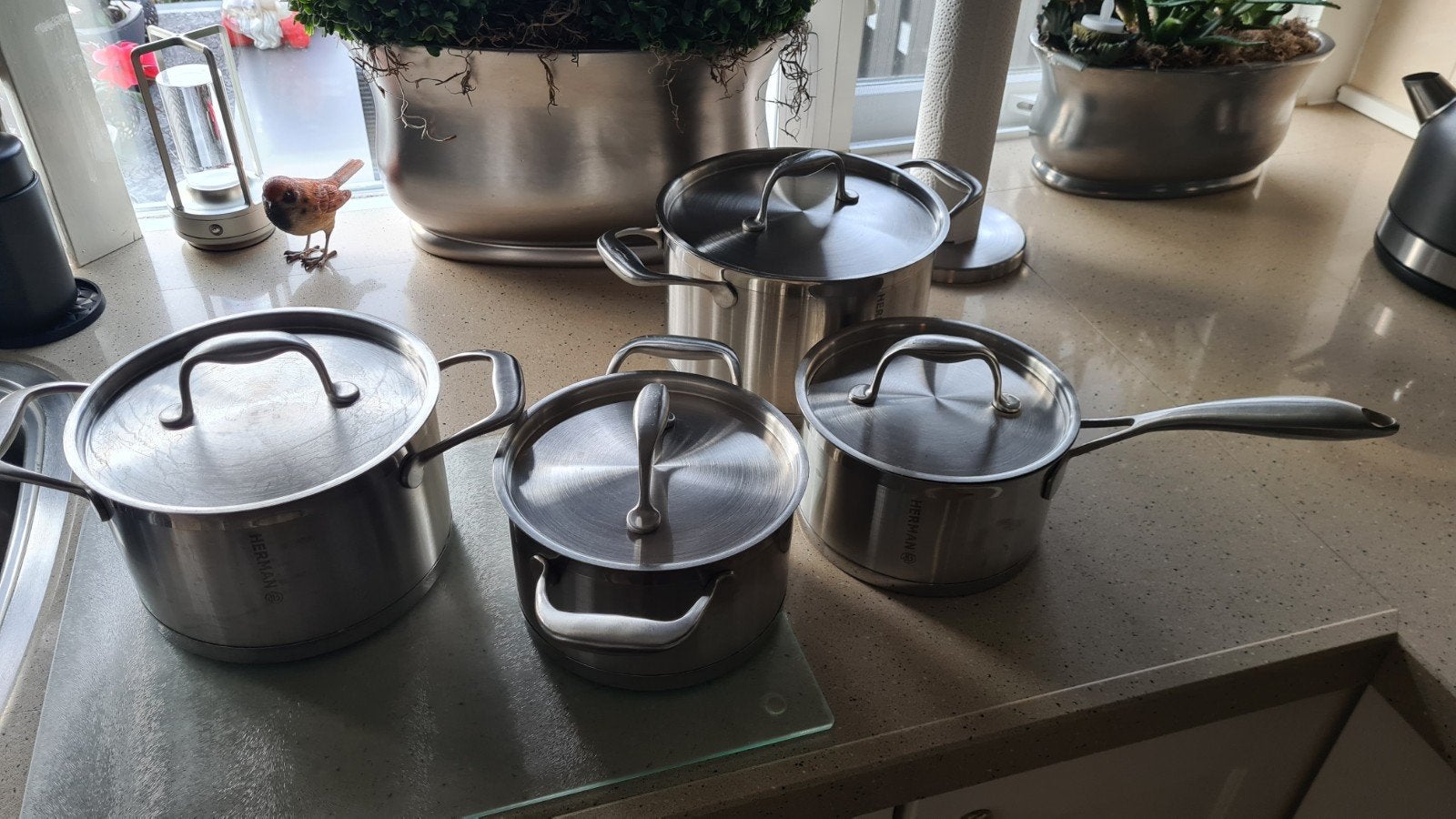 Herman Den Blijker Pannenset 4-delig RVS - Zo goed als nieuw, Huis en Inrichting, Keuken | Potten en Pannen, Zo goed als nieuw