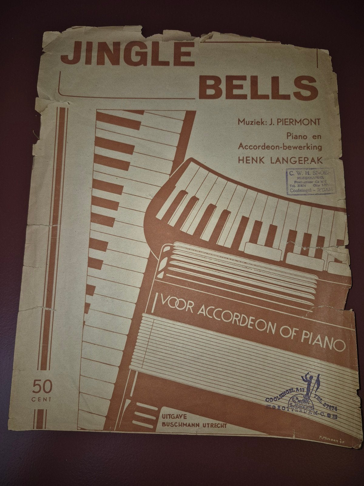 Jingle Bells bladmuziek voor piano en accordeon, Gebruikt, Accordeon, Ophalen of Verzenden, Thema