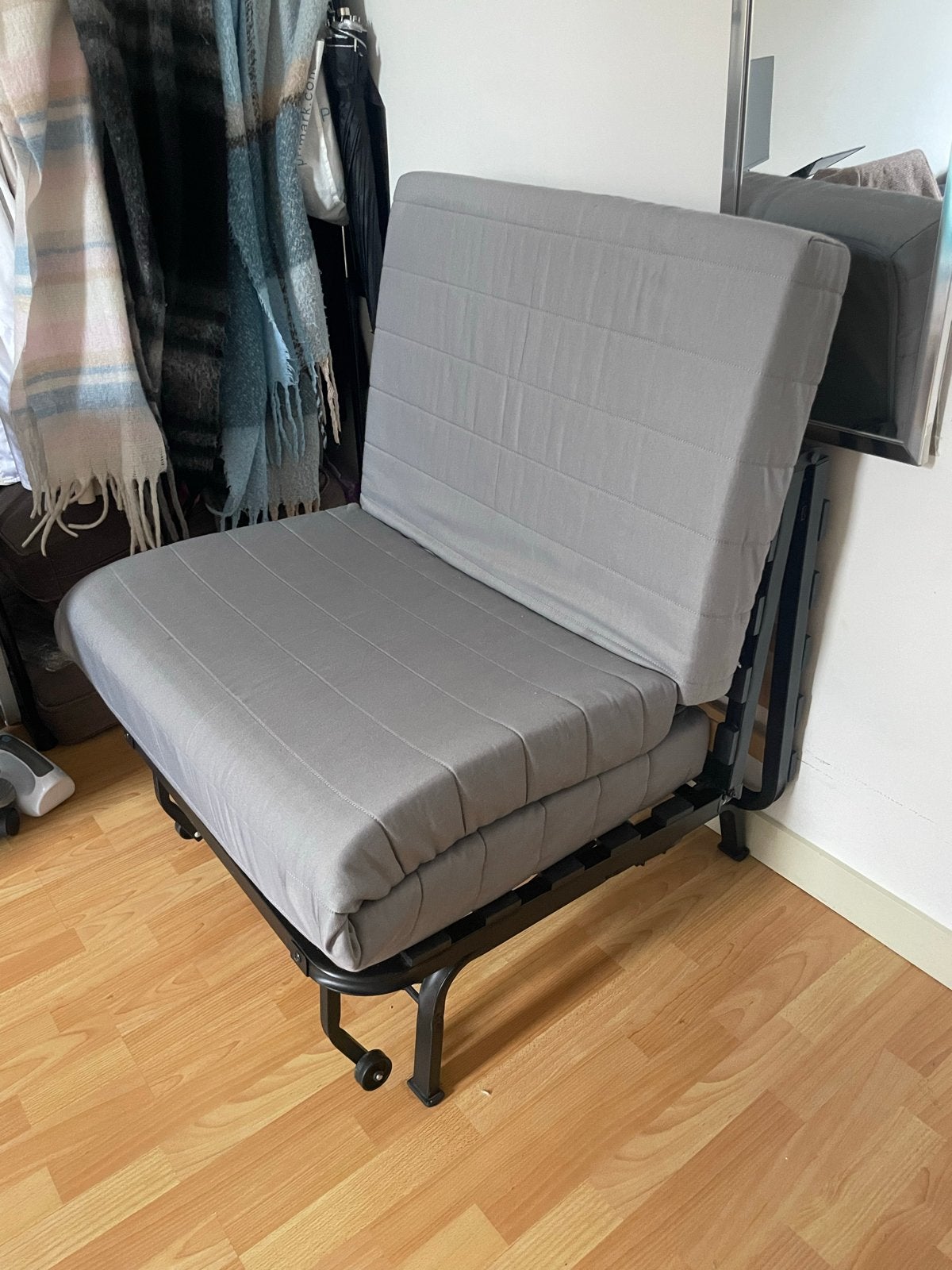 IKEA LYCKSELE 1-persoons slaapbank/fauteuil - Grijs, Ophalen, Gebruikt, 190 cm of minder, Grijs