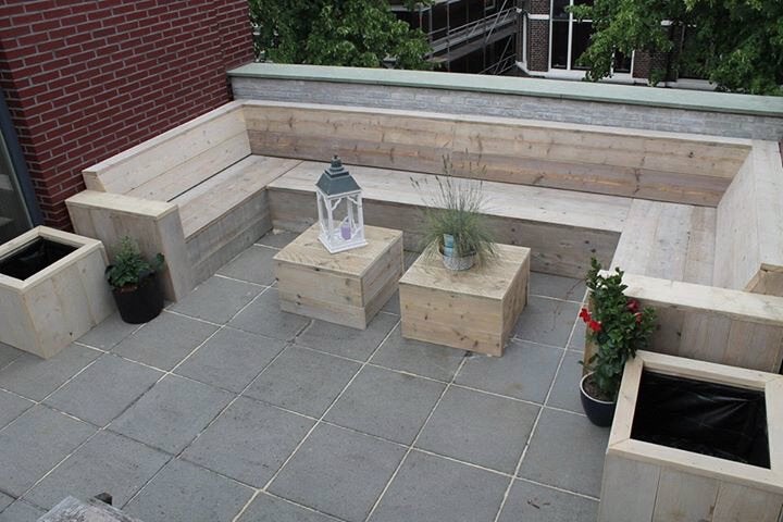 Unieke hoekbank, loungeset van steigerhout model carree, Tuin en Terras, Tuinsets en Loungesets, Ophalen, Nieuw, Steigerhout, Loungeset