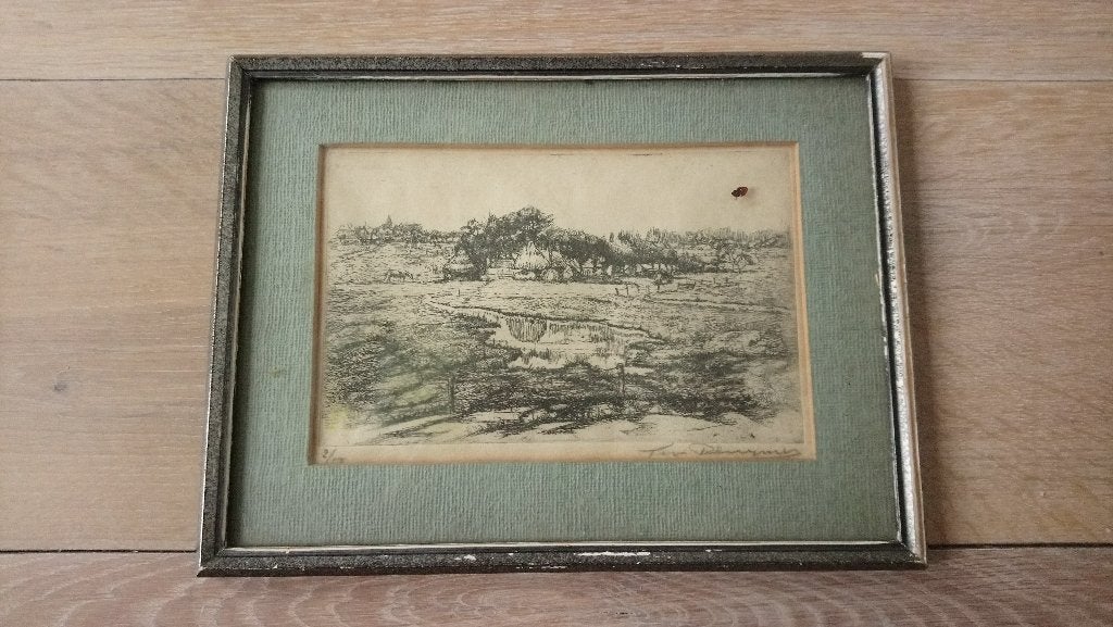 Prachtige ets van Toon Pluijmers, 1910. Inclusief opschrift., Antiek en Kunst, Kunst | Etsen en Gravures, Ophalen of Verzenden
