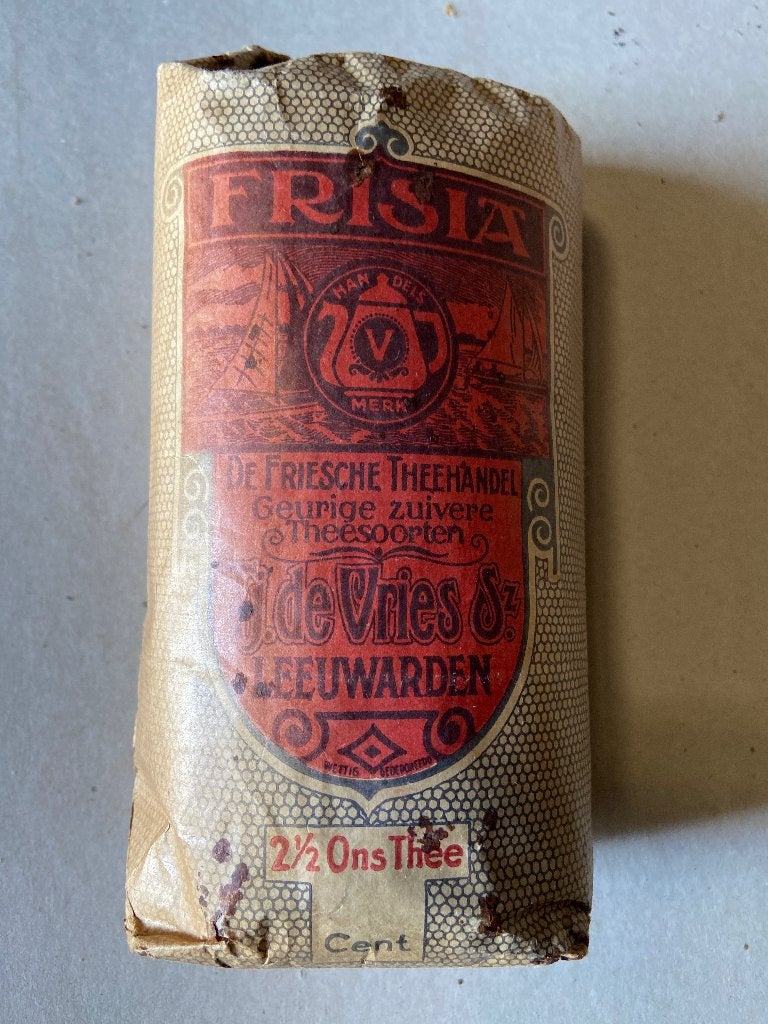 Antieke Frisia Thee Verpakking - De Vries & Co Leeuwarden, Verzamelen, Ophalen of Verzenden, Gebruikt, Verpakking