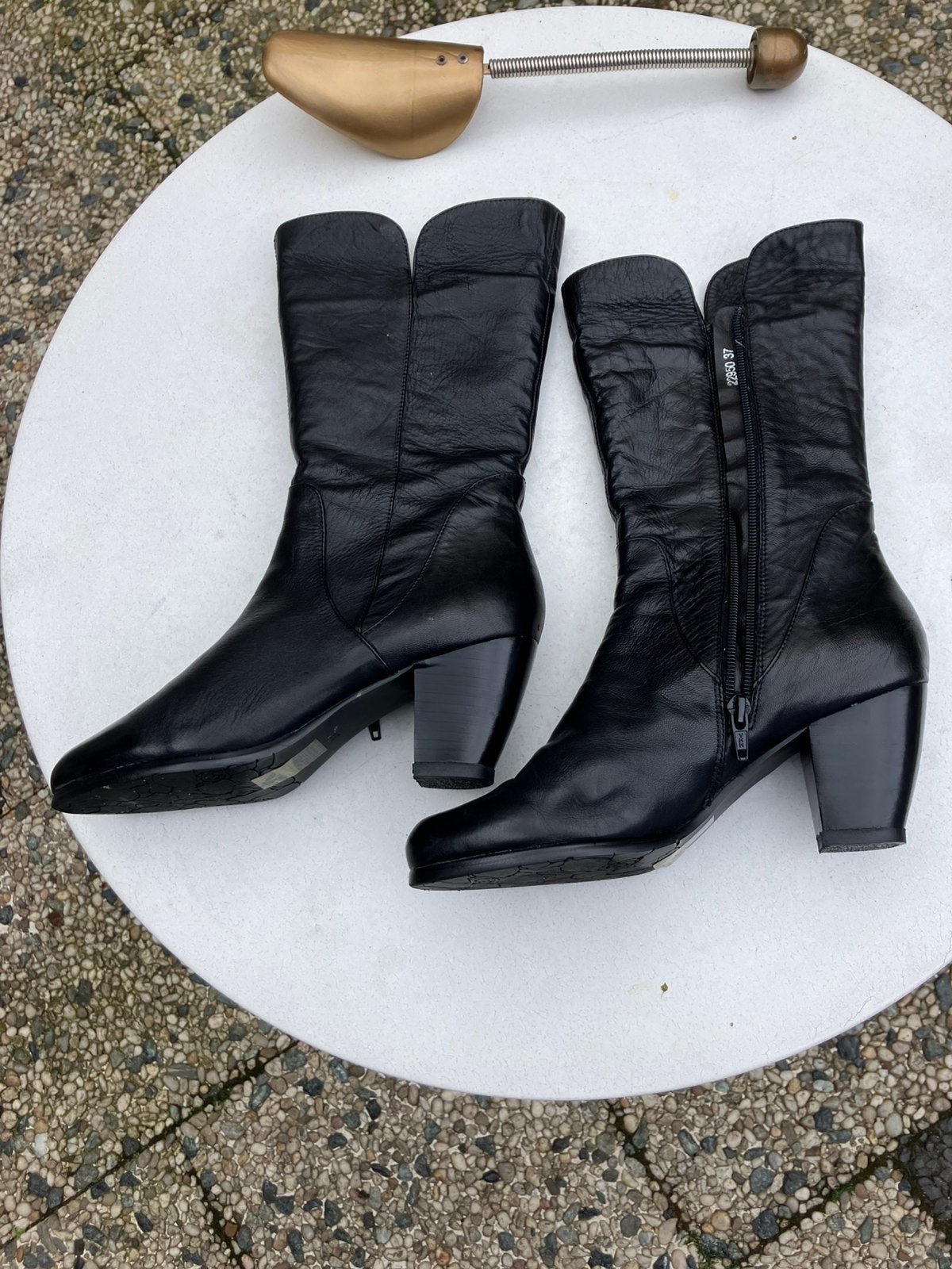 zwarte, vintage Italiaanse leren laarzen., Ophalen of Verzenden, Zo goed als nieuw, Zwart, Hoge laarzen
