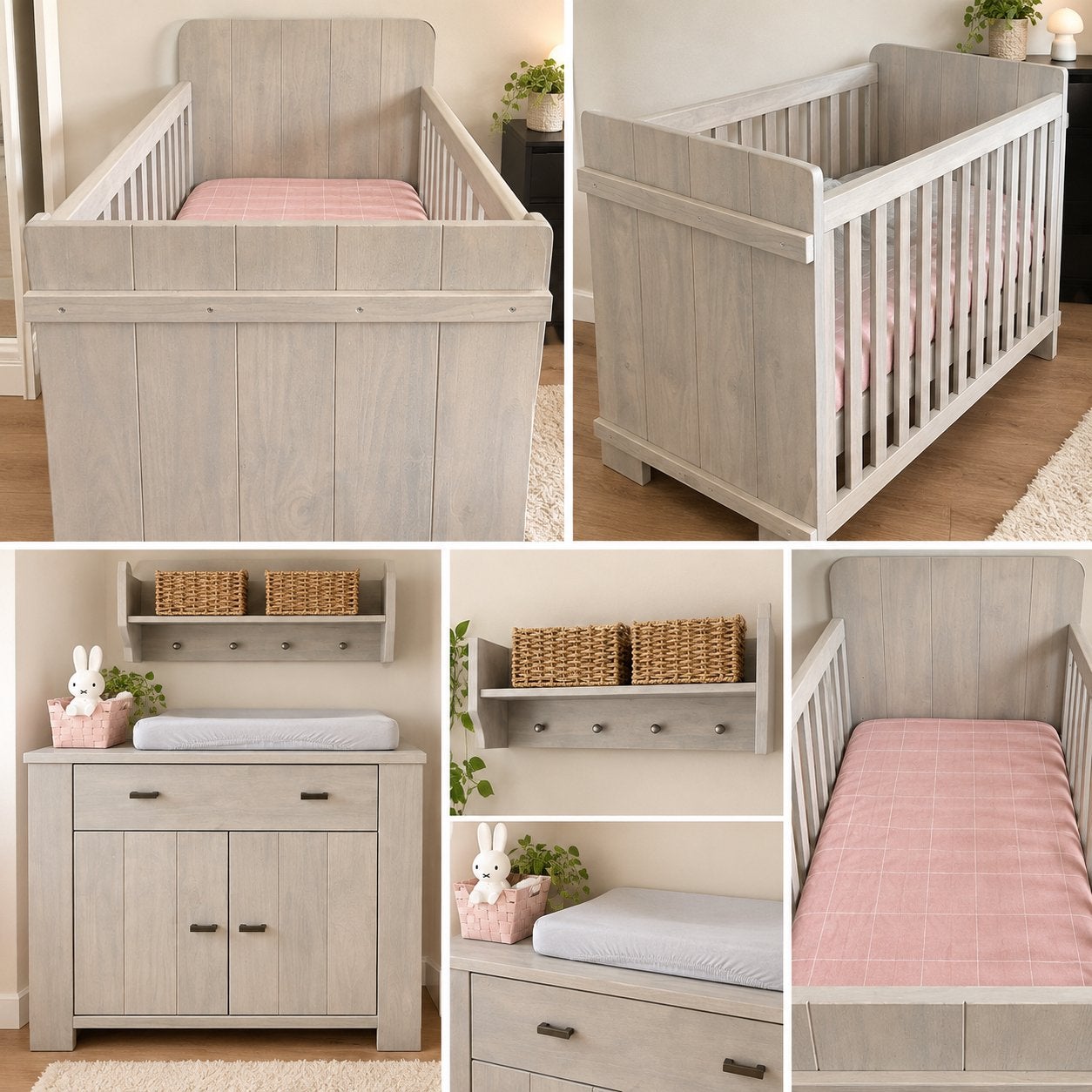 Baby Ledikant en commode set met matras- Grijs hout