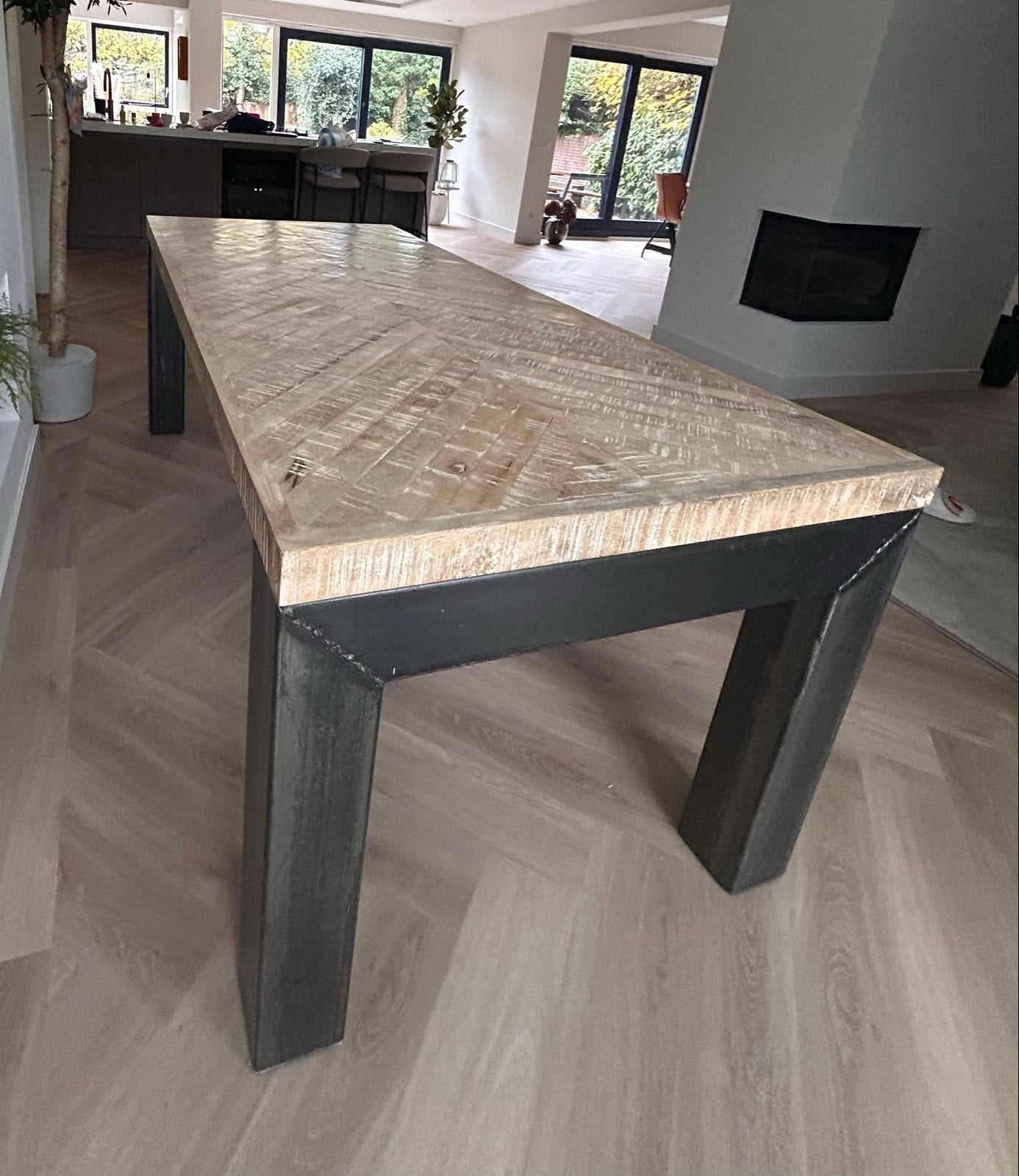 Eetkamertafel PTMD met mangohouten blad, Ophalen, Gebruikt, 200 cm of meer, 50 tot 100 cm