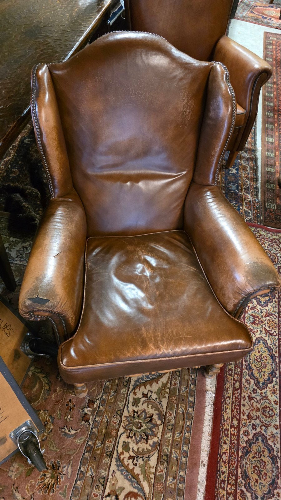 antieke Bruin lederen oorfauteuil, Ophalen