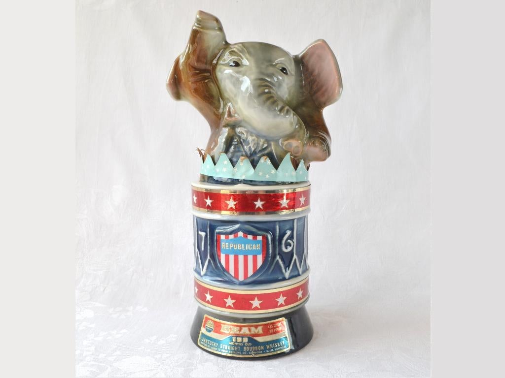 Kruik circus Olifant, Jim Beam Whiskey fles, Republican 1970, Ophalen of Verzenden