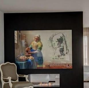 Modern kunstwerk: Melkmeisje ontmoet straatkunst, Antiek en Kunst, Kunst | Schilderijen | Modern, Ophalen of Verzenden