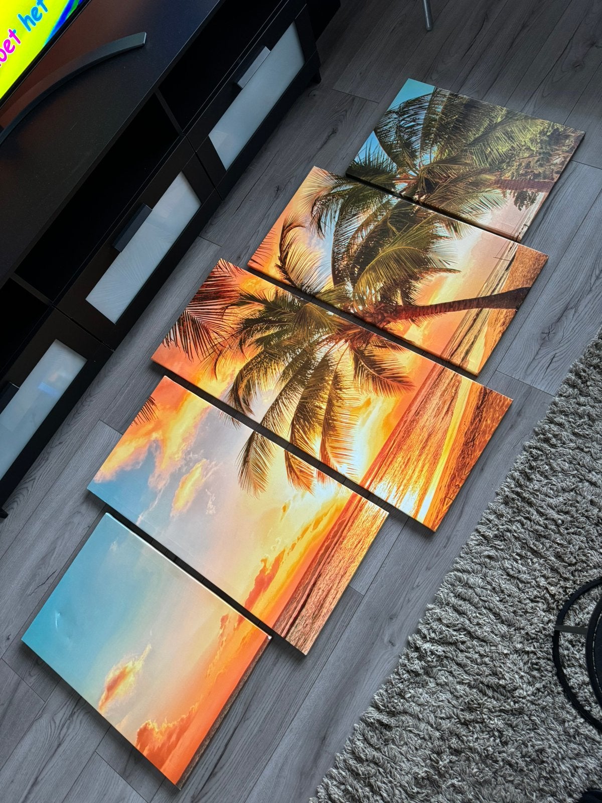 5-Luiks Palmboom Sunset Strand canvas-schilderij 220x100, Ophalen, Zo goed als nieuw, 125 cm of meer, Schilderij
