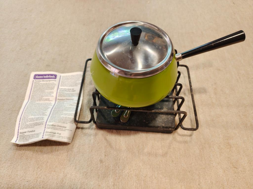 Vintage Spring Fondue Set - Groen, Ophalen of Verzenden, Zo goed als nieuw, Brander, Fondueset
