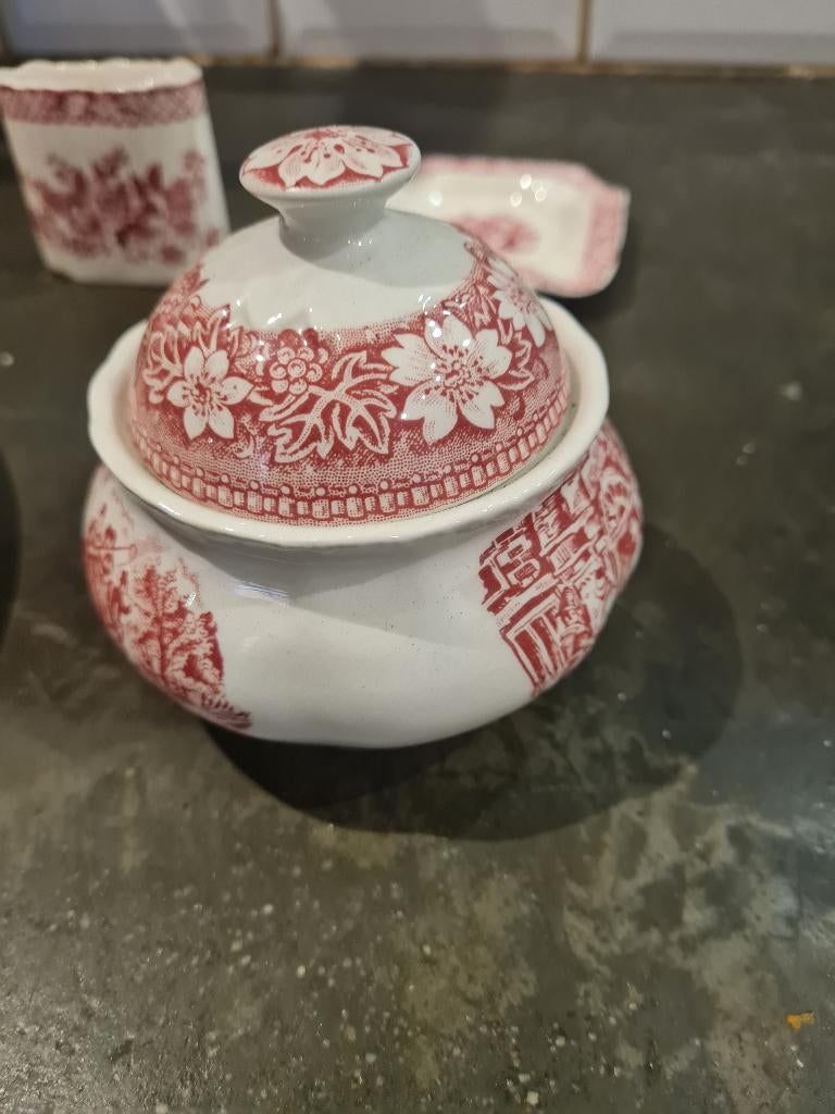 Vintage suikerpotje Royal Tudor Ware Coaching Taverns, Ophalen of Verzenden
