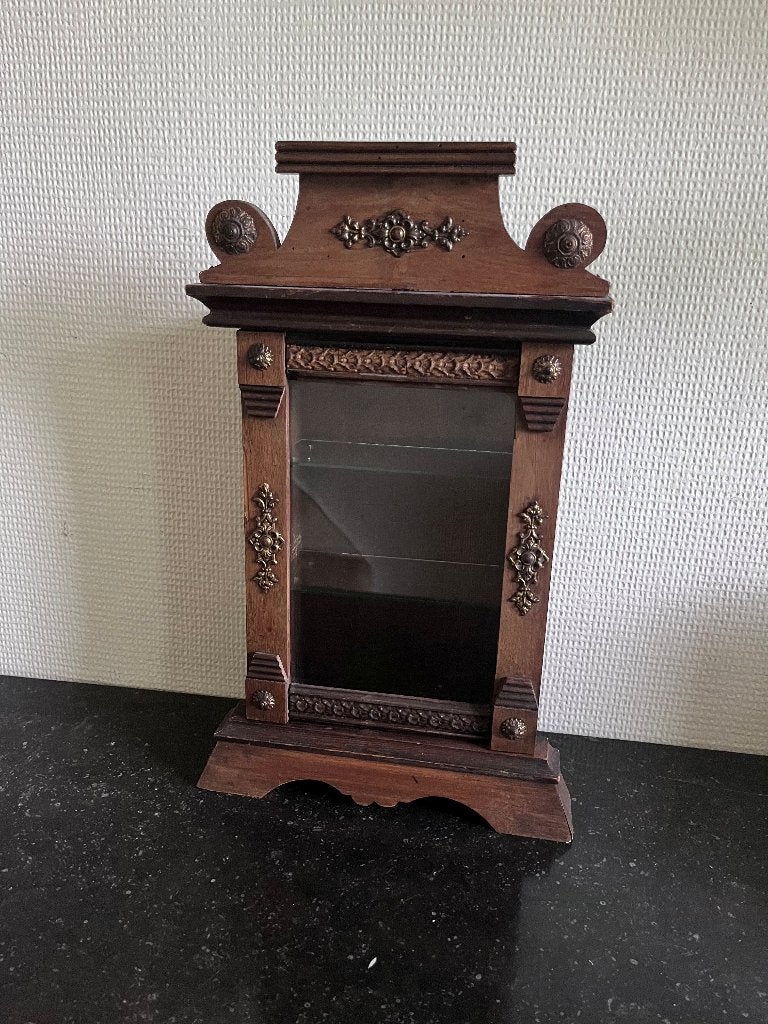 Antiek eikenhouten vitrinekastje, Antiek en Kunst, Curiosa en Brocante, Ophalen of Verzenden