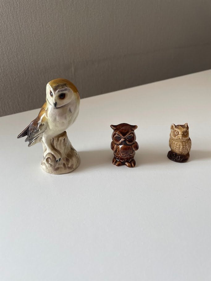 Beeldjes: 3 Porseleinen uiltjes., Ophalen of Verzenden, Zo goed als nieuw, Vogel, Beeldje of Figuurtje