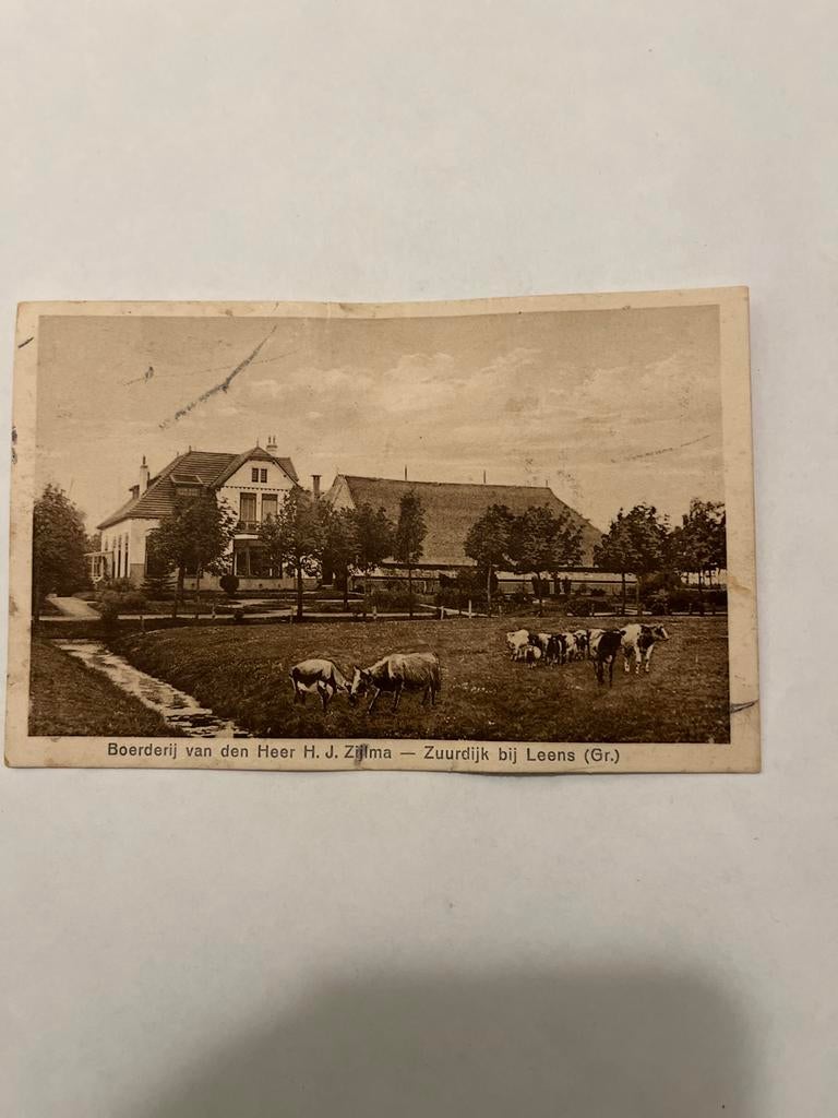 Oude ansichtkaart: Boerderij bij Leens (Gr.), Ophalen of Verzenden, Voor 1920, Gelopen, Groningen