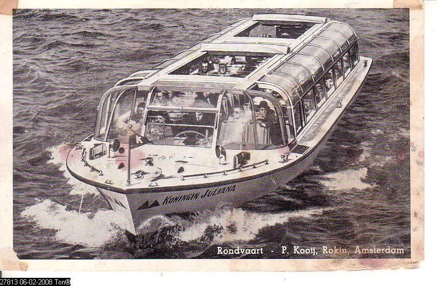 Ansichtkaart	Amsterdam	Rondvaartboot	P. Kooij Rokin, Verzenden, 1960 tot 1980, Ongelopen, Noord-Holland