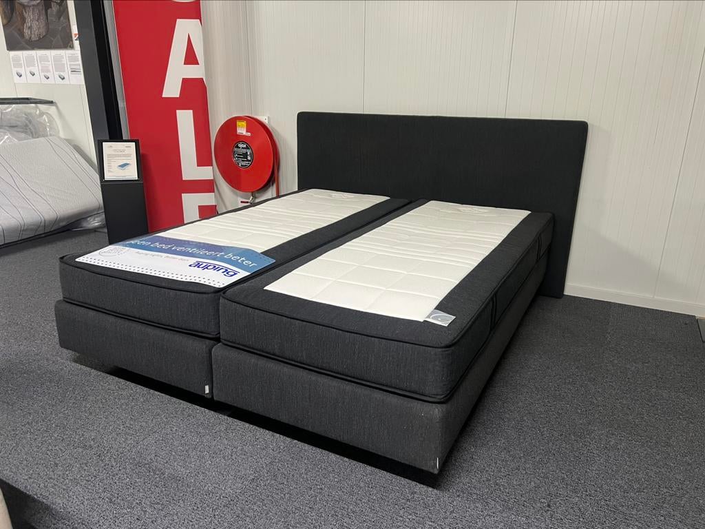 Auping boxspring 180x210 antraciet eventueel Matt sleeps, Ophalen, 210 cm, 180 cm, Stof