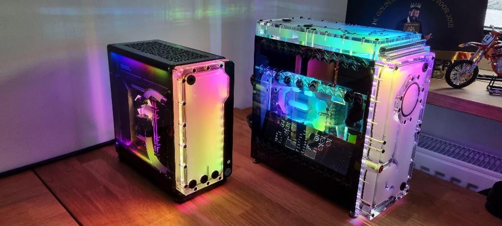 UNIEK CUSTOM WATERCOOLED Game | Stream | Edit SFF PC, Computers en Software, Desktop Pc's, Met monitor, 32 GB, Zelfgebouwde PC