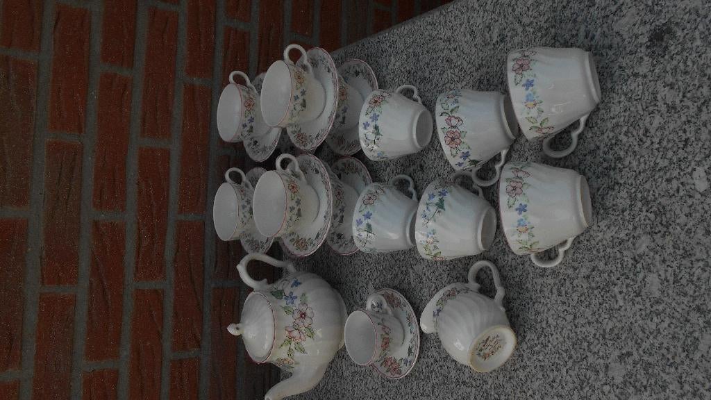 Wood and sons 15 kop 9 schotel theepot melkkan Spring Fields, Ophalen of Verzenden