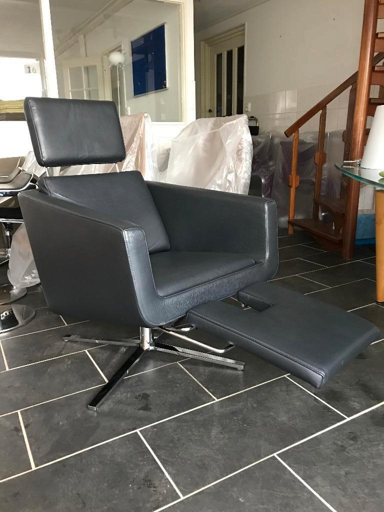 IZGS FSM Pavo Shelby design fauteuil stoel diep blauw  leer, Ophalen of Verzenden, Zo goed als nieuw, Nvt, Nvt