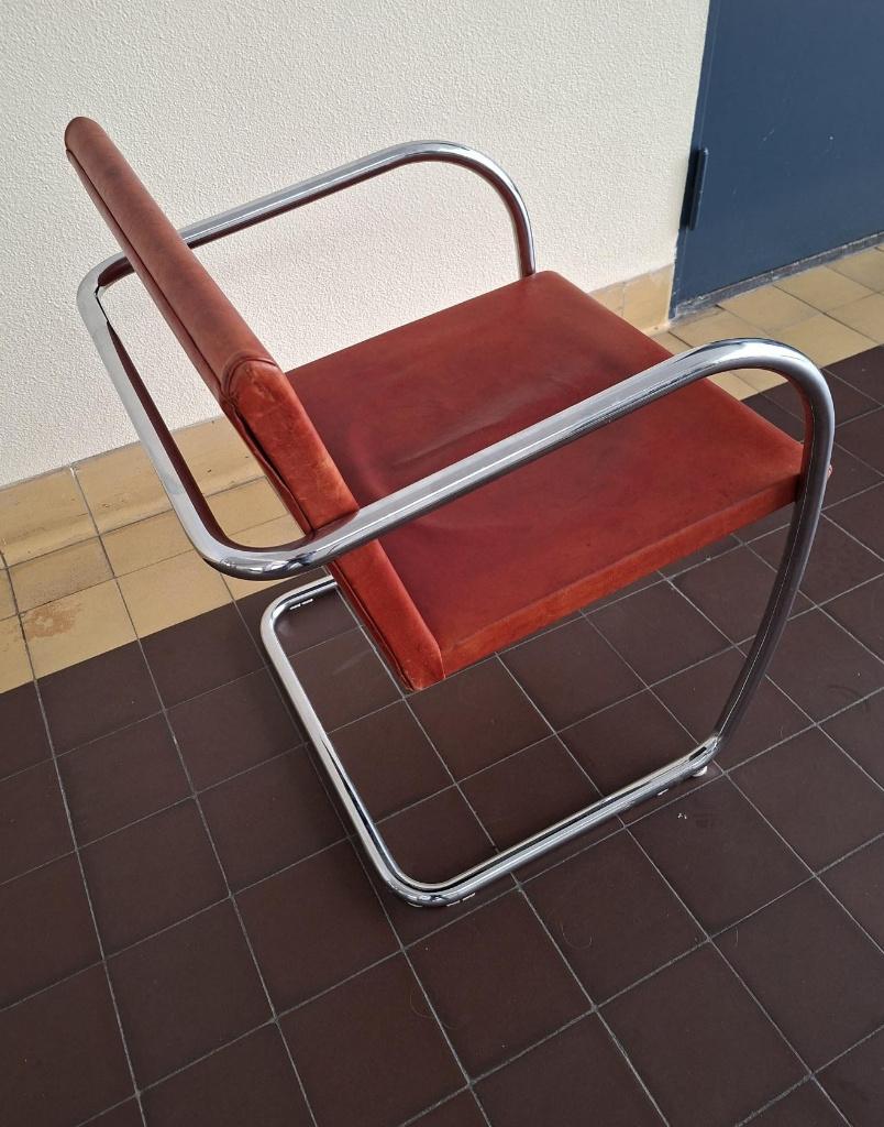 buisframe fauteuil Brno design Mies van der Rohe leer chroom, Ophalen, Gebruikt, Bauhaus, 75 tot 100 cm