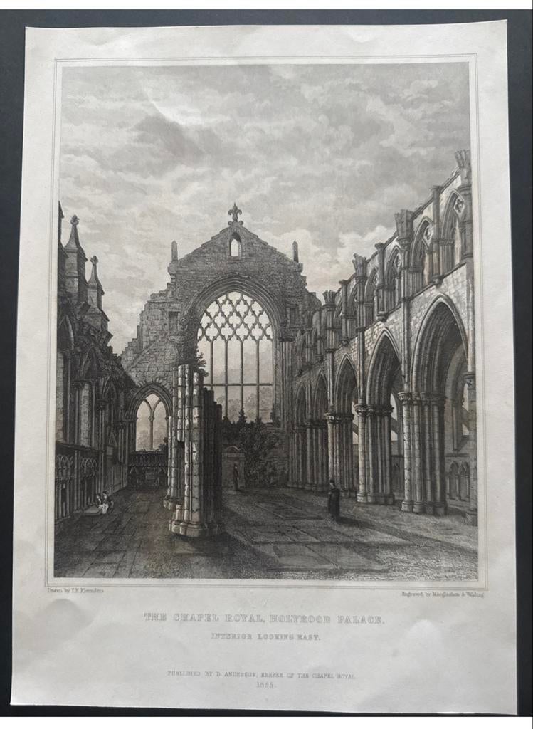 Antieke Gravure: Chapel Royal, Holyrood Palace, Ophalen of Verzenden