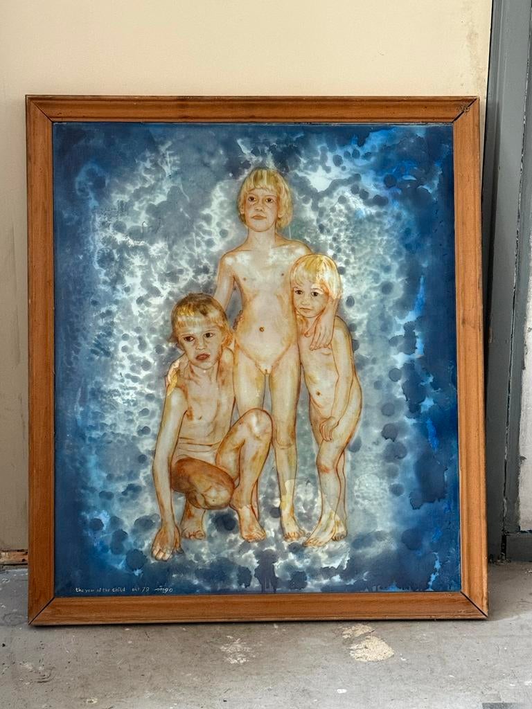 Olieverfschilderij 'Jaar van het Kind' - UNICEF, Antiek en Kunst, Ophalen