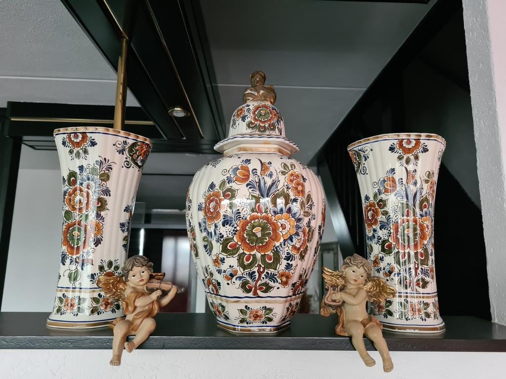 Delfts Polychroom Kabinetset - Flora Keramiek, Antiek en Kunst, Antiek | Vazen, Ophalen