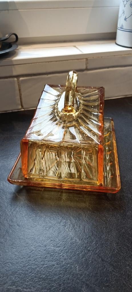 Vintage Amberkleurige Glazen Botervloot, Antiek en Kunst, Ophalen of Verzenden