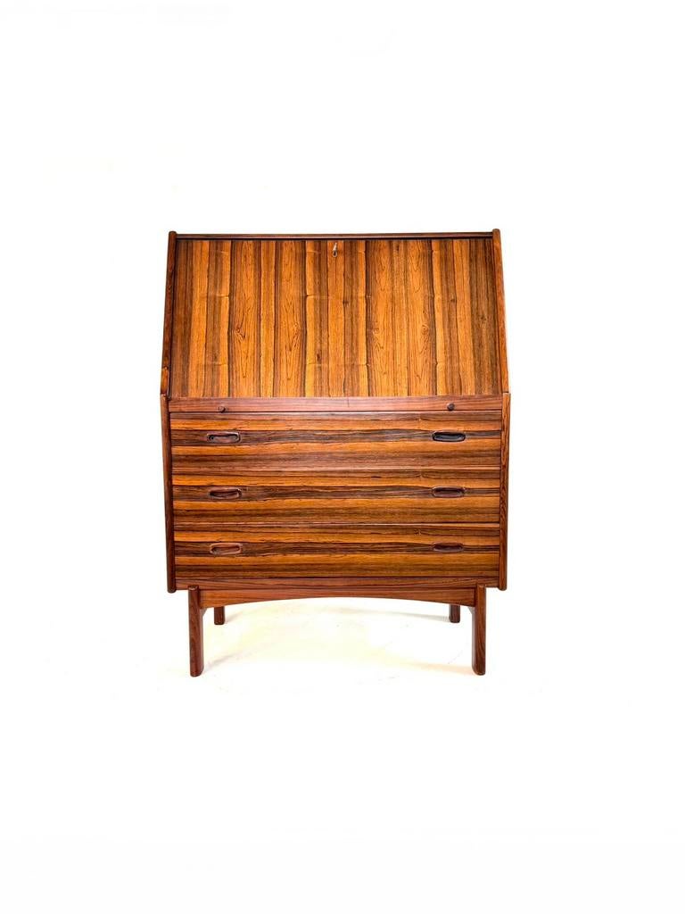 Vintage Pallisander secretaire, Bernhard Pedersen & Son ‘60, Ophalen of Verzenden, Zo goed als nieuw, Vintage retro buisframe design rotan webbing papercord deens