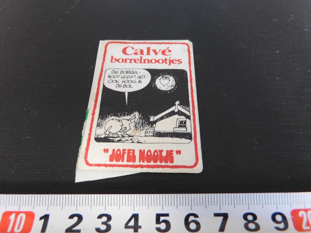sticker calvé borrelnootjes strip jofel nootje maan hoog in, Ophalen, Zo goed als nieuw