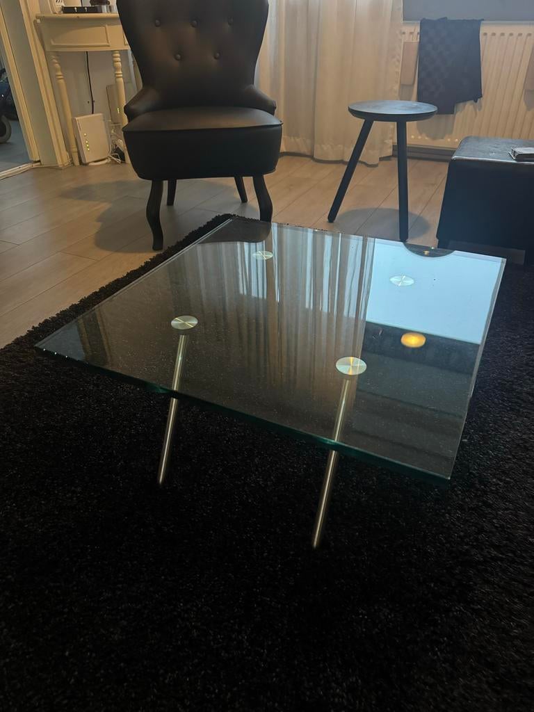 Van Beek Glazen salontafel, Huis en Inrichting, Tafels | Salontafels, Ophalen, Gebruikt, 50 tot 100 cm, Glas