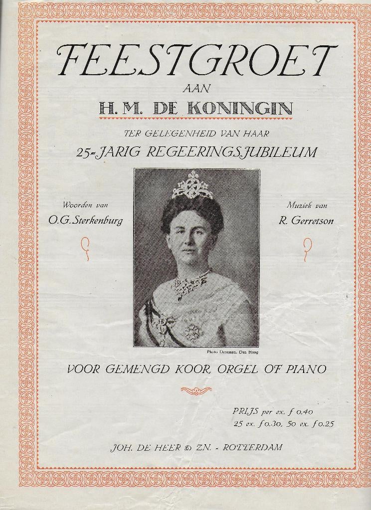 Bo1616 bladmuziek feestgroet aan h,m, de koningin--, Muziek en Instrumenten, Ophalen of Verzenden, Gebruikt, Artiest of Componist