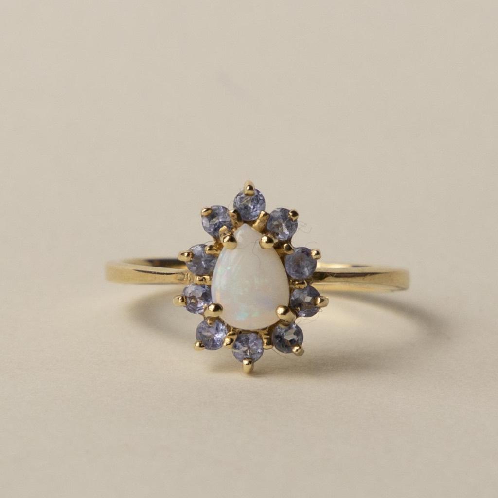 vintage 9 karaat gouden opaal tanzanite ring, Verzenden, Zo goed als nieuw, 17 tot 18, Nvt
