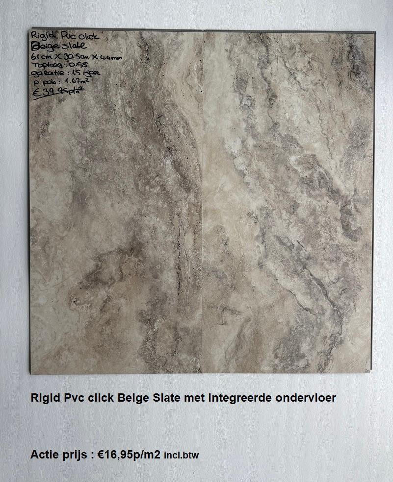 Pvc click Beige Slate met integrrede ondervloer €16,95m2, 75 m² of meer, Beige, Nieuw, Laminaat